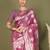 Rose pink floral linen cotton saree with zari border and digital printed pallu