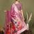 Rose pink floral linen cotton saree with zari border and digital printed pallu