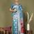 Sky blue floral linen cotton saree with zari border and digital printed pallu
