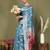 Sky blue floral linen cotton saree with zari border and digital printed pallu