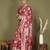 Rust floral linen cotton saree with zari border and digital printed pallu