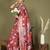 Rust floral linen cotton saree with zari border and digital printed pallu