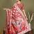 Rust floral linen cotton saree with zari border and digital printed pallu