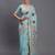 sky blue linen cotton saree with woven pallu butta work and tassels