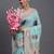 sky blue linen cotton saree with woven pallu butta work and tassels