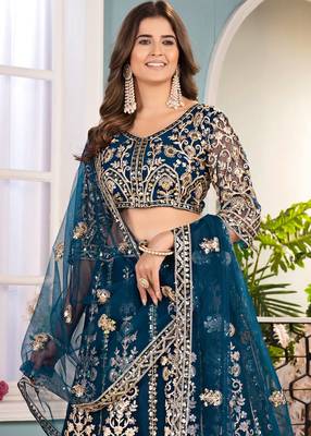 blue Designer Wedding Lehenga Choli 1