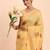 yellow linen cotton saree with woven pallu butta work and tassels