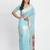 Sky blue linen saree with multicolor weaving and zari pallu
