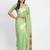 Light green linen saree with multicolor weaving and zari pallu