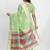 Light green linen saree with multicolor weaving and zari pallu