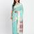 Sea green linen saree with multicolor weaving and zari pallu
