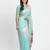 Sea green linen saree with multicolor weaving and zari pallu