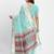 Sea green linen saree with multicolor weaving and zari pallu