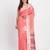 Peach linen saree with multicolor weaving and zari pallu