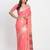 Peach linen saree with multicolor weaving and zari pallu