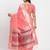 Peach linen saree with multicolor weaving and zari pallu