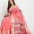 Peach linen saree with multicolor weaving and zari pallu