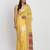Yellow linen saree with multicolor weaving and zari pallu