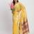 Yellow linen saree with multicolor weaving and zari pallu