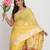 Yellow linen saree with multicolor weaving and zari pallu