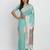 Sea green linen saree with multicolor weaving and zari pallu