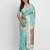 Sea green linen saree with multicolor weaving and zari pallu