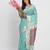Sea green linen saree with multicolor weaving and zari pallu