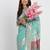 Sea green linen saree with multicolor weaving and zari pallu