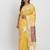 Yellow linen saree with multicolor weaving and zari pallu