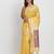 Yellow linen saree with multicolor weaving and zari pallu