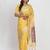 Yellow linen saree with multicolor weaving and zari pallu
