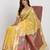 Yellow linen saree with multicolor weaving and zari pallu