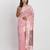 Light pink linen saree with multicolor weaving and zari pallu