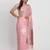 Light pink linen saree with multicolor weaving and zari pallu