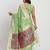 Light green linen saree with multicolor weaving and zari pallu