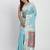 Sky blue linen saree with multicolor weaving and zari pallu