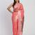 Peach linen saree with multicolor weaving and zari pallu