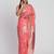 Peach linen saree with multicolor weaving and zari pallu