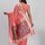 Peach linen saree with multicolor weaving and zari pallu