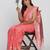 Peach linen saree with multicolor weaving and zari pallu