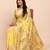 Yellow linen saree with multicolor weaving and zari pallu