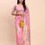 Pink linen saree with multicolor weaving and zari pallu