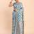 cream linen cotton saree with sky blue pallu and contrast blouse piece