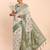 cream linen cotton saree with green pallu and contrast blouse piece