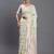 cream linen cotton saree with light green pallu and contrast blouse piece