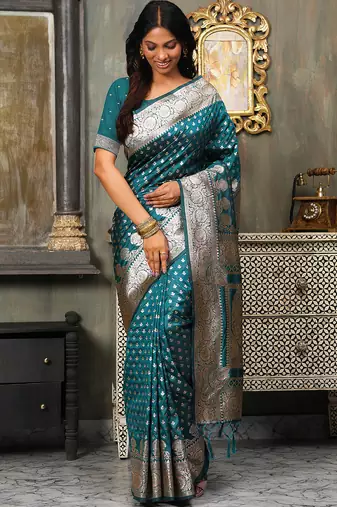 sea green pure kanjivaram silk blend saree 
