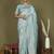 sky blue cotton saree with golden zari work