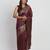 purple linen cotton saree with rich golden zari motifs