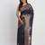 navy blue linen cotton saree with rich golden zari motifs