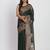 dark green linen cotton saree with rich golden zari motifs
